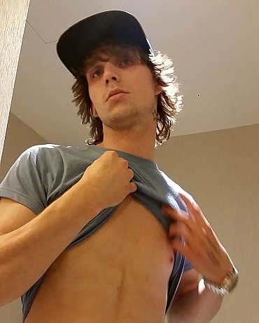 Uncut Scruffy Skater Beats Off in a Motel Bathroom